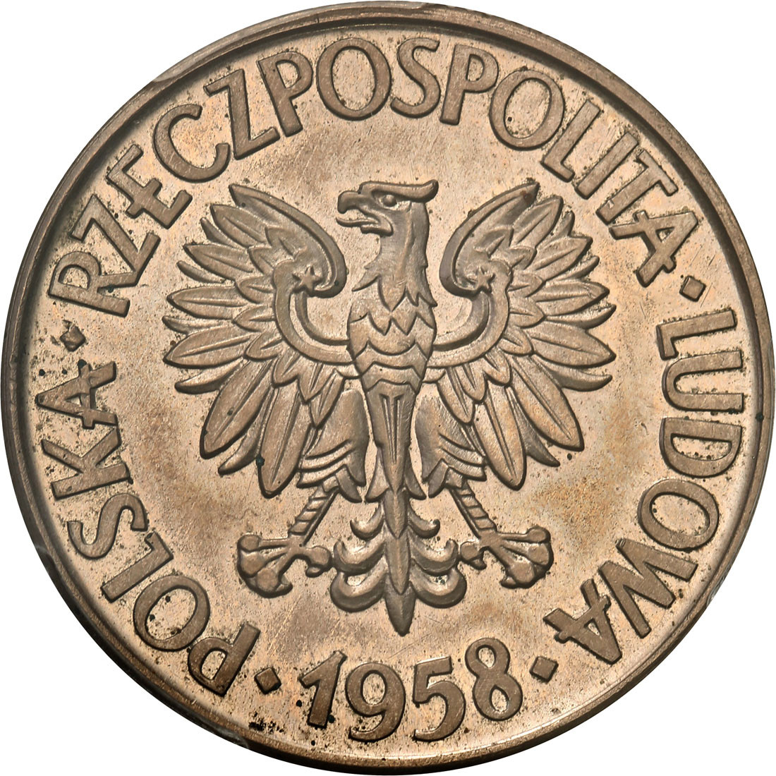 PRL. PRÓBA miedzionikiel 10 złotych 1958 Kościuszko bez napisu PRÓBA - PCGS SP64 (MAX)